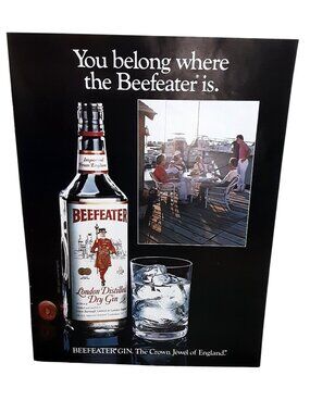 Vintage 1983 Beefeater London Dry Gin Print Ad Bar Decor Wall Art